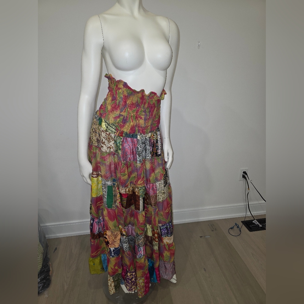 Patchwork 100% silk dress / skirt - Picture 2 of 15